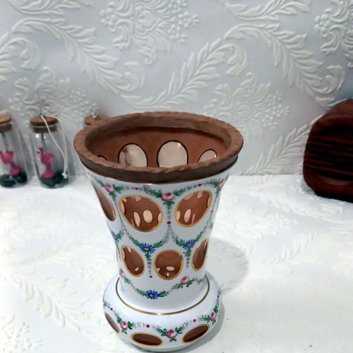 Chech Bohemian table vase like new with cut glass technique