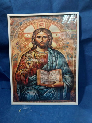Jesus Christ image on canvas with frame and glass 30x40 new