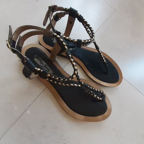 Pepe Jeans leather sandals size 37, black and gold