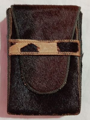 Vintage authentic leather cigarette case with fur, 1970s