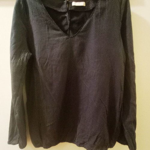 Long-sleeve blouse like new, blue with tiny polka dots, size S