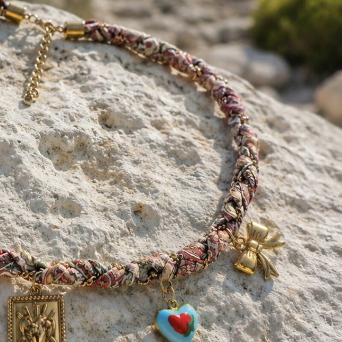 Boho summer charms necklace new, multicolor and gold