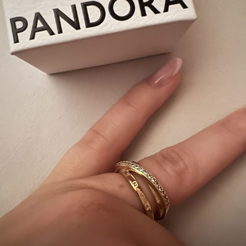 Pandora K14 gold plated triple ring with cubic zirconia
