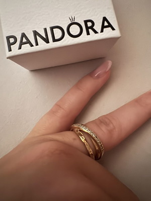 Pandora K14 gold plated triple ring with cubic zirconia