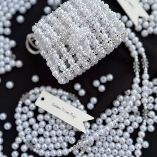 Small handmade beaded bag new, white