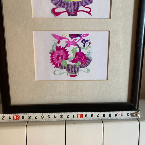 Paper-Cut Artworks framed, like new, floral and fruit baskets