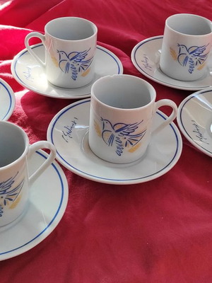 Collectible porcelain coffee cup set of six by Stathopoulos new