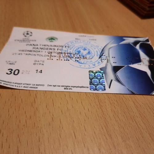 Champions League Ticket 2003 Panathinaikos vs Rangers like new