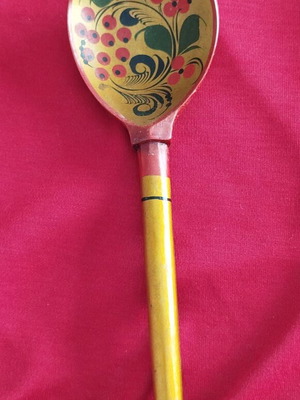 Wooden decorative spoon used, 20 cm, from Russia