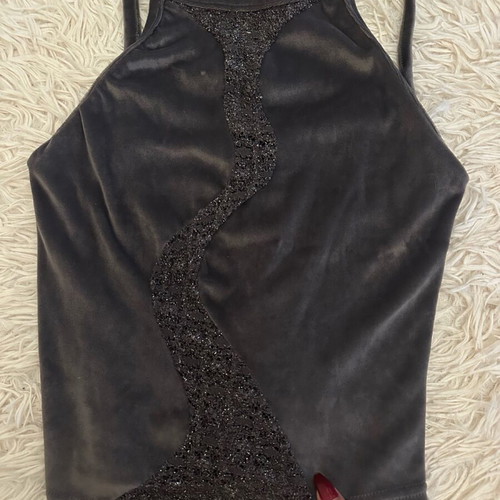 Velvet dark gray blouse used with design for XS/S/M