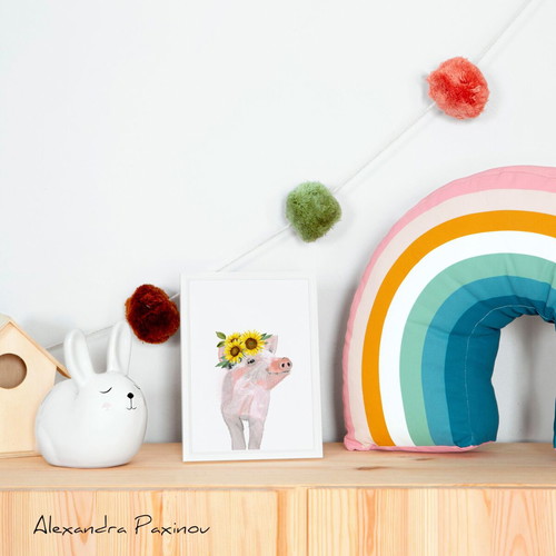 Piglet poster with sunflowers new for kids room decor