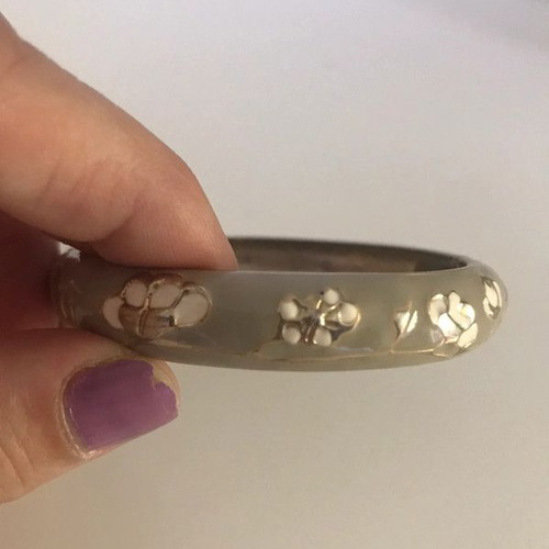 Women's embossed bangle bracelet used, beige with white and gold