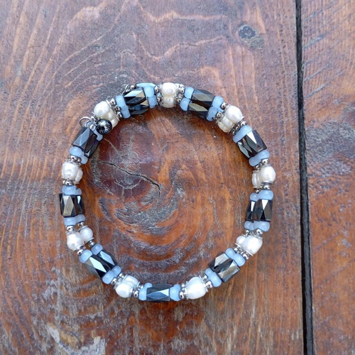 Hematite and Pearl Necklace-Bracelet Like New