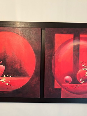 Bizart painting oil print diptych in frame like new