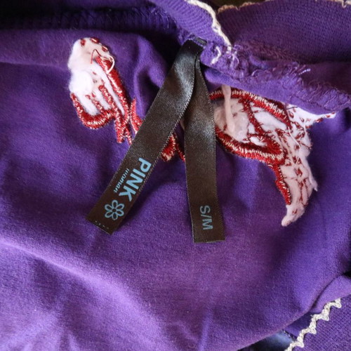 Pink Woman purple blouse open front and back used, size S/M, patterned