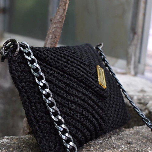 Handmade Knitted Shoulder Bag Black and White