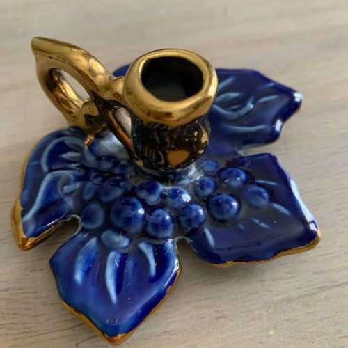 Handmade ceramic candlestick new with grape leaf design