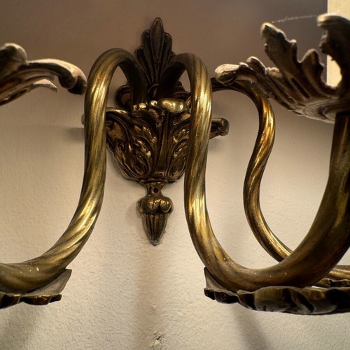 Wall Lights with Triple Lighting Used, Pair, Brass Louis XV Style