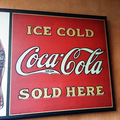 Coca Cola Promotional Frame like new, printed on canvas with wooden frame