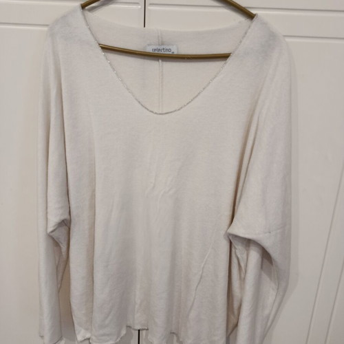 Celestino blouse set used, pink and white with silver thread, one size