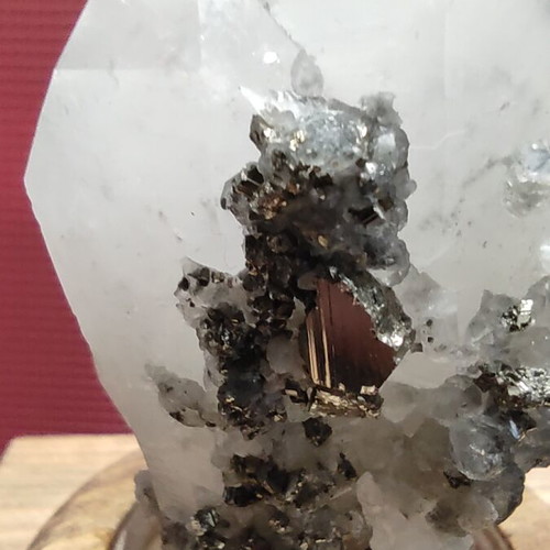Polydidymos Quartz Crystal in Handmade Antique Wooden Base