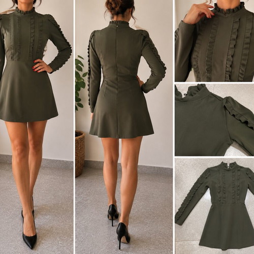 Khaki dress with ruffles like new, size S