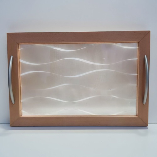 Mascagni Italy serving tray new, wood and glass