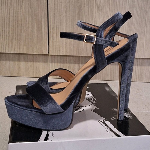 Blue velvet high-heel sandals new with 13cm stiletto heel, size 39