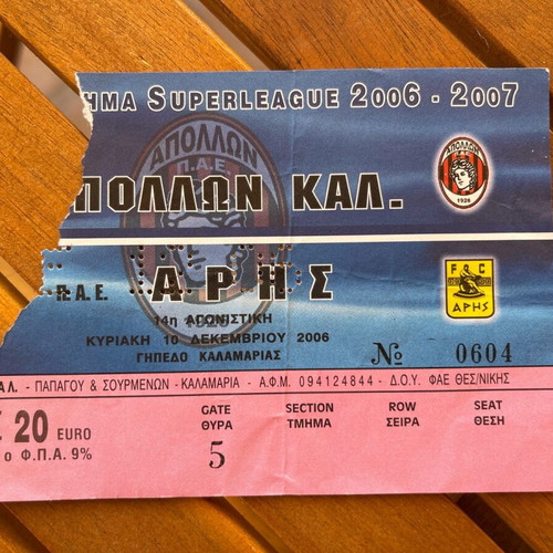 Apollon Kalamarias Aris match ticket used 2006