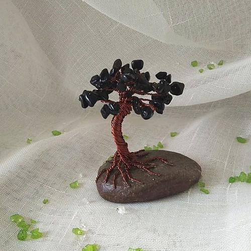 Wire miniature tree new with obsidian