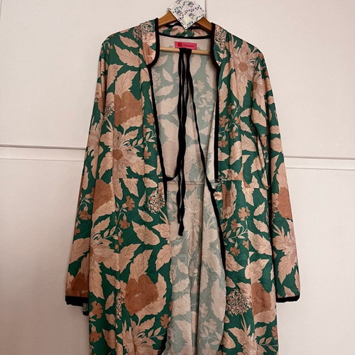 Karavan Floral Mini Wrap Dress like new, beige and green, size L