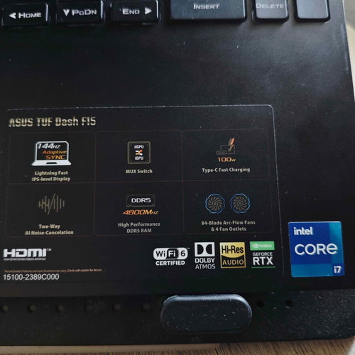 Asus TUF Dash F15 FX517ZR laptop like new, i7, RTX 3070, 16GB RAM