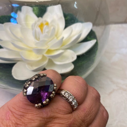 Silver ring with 9K gold plating and amethyst stone like new