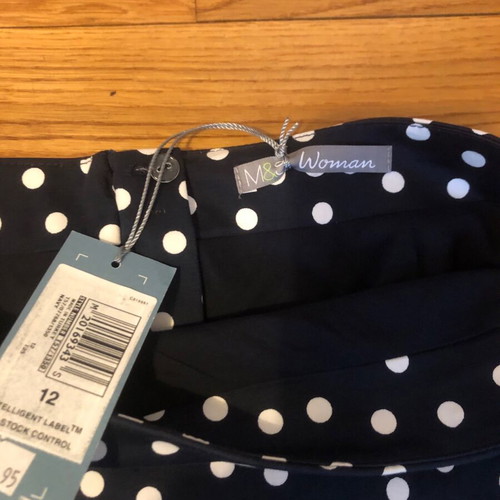 M&S spring skirt new, blue-white polka dot, size 12