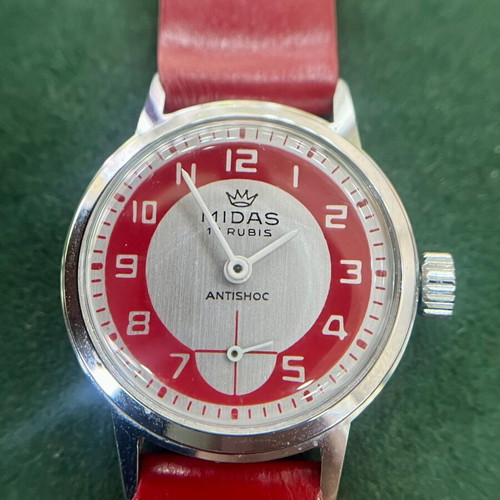 Midas Vintage mechanical wristwatch like new, white and red