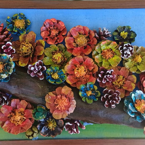 Handmade painting with natural pine cones made to order