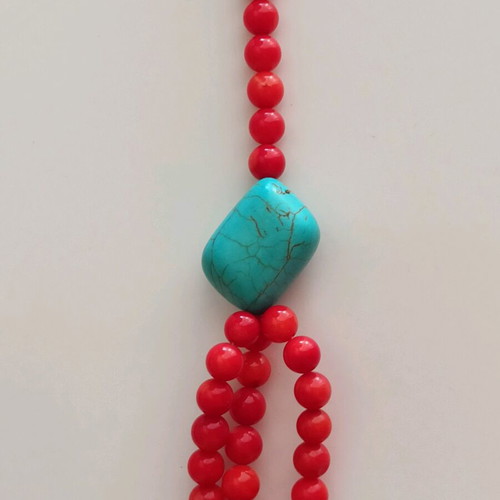 Handmade necklace with natural coral and turquoise stone new
