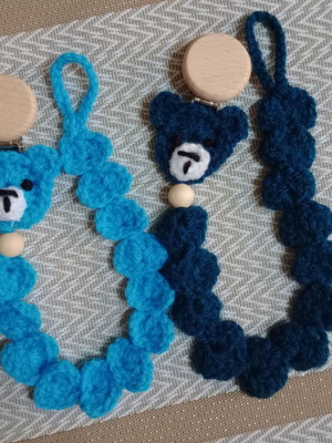 Handmade knitted pacifier clip bear shape new