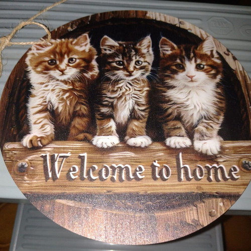 Welcome sign The Three Kittens new, wooden, 20 cm