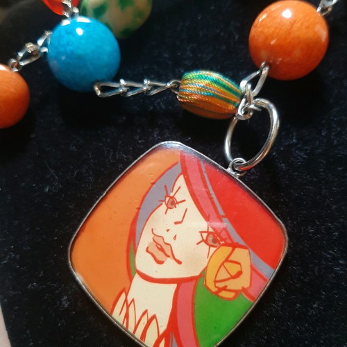 Long colorful necklace used, can be worn doubled