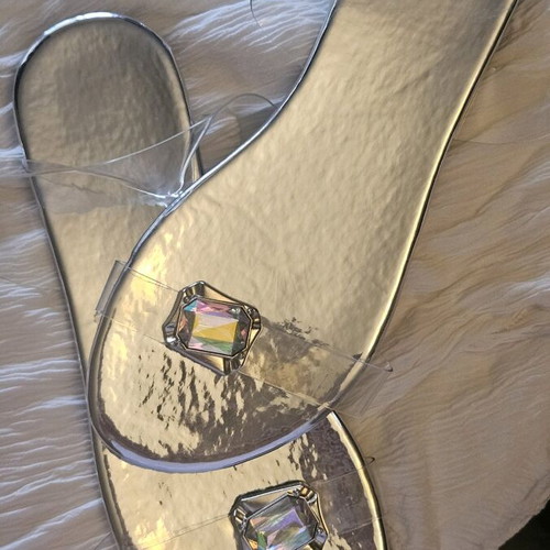 Sandals with transparent straps and stone, new, size 41, silver