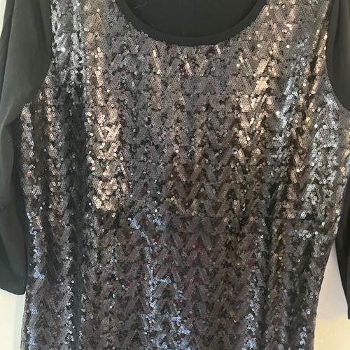 Joseph Janard black blouse with dark sequins, 3/4 sleeves, size S