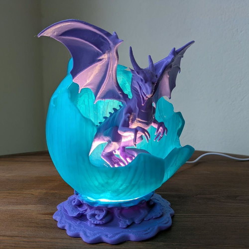 Handmade 3D dragon lamp in illuminated egg like new