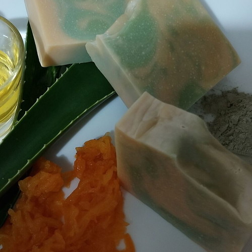 Handmade soap with aloe vera, pumpkin, green clay, avocado oil