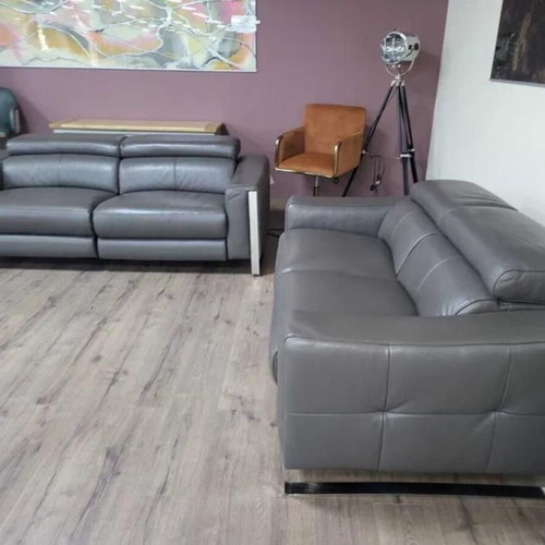 Gray Leather Sofa Set Three-Seater and Two-Seater Torres New