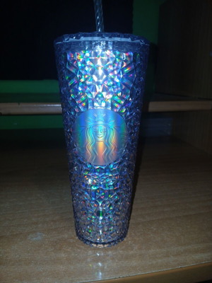 Starbucks collectible cup with iridescent crystal design and straw, new