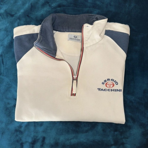 Sergio Tacchini half-zip sweatshirt used, size XL, off-white with navy