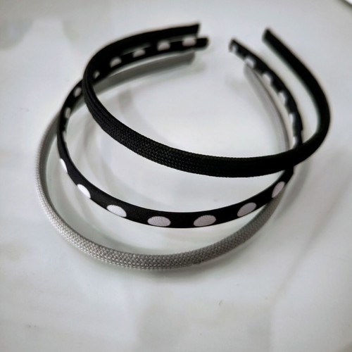 Fabric headbands set of 3, new, grey, black and black with white polka dots