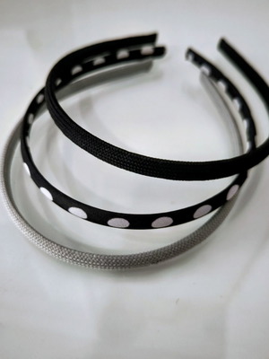 Fabric headbands set of 3, new, grey, black and black with white polka dots