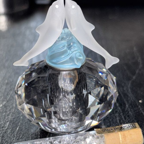 Swarovski decorative jar with two dolphins and crystals new